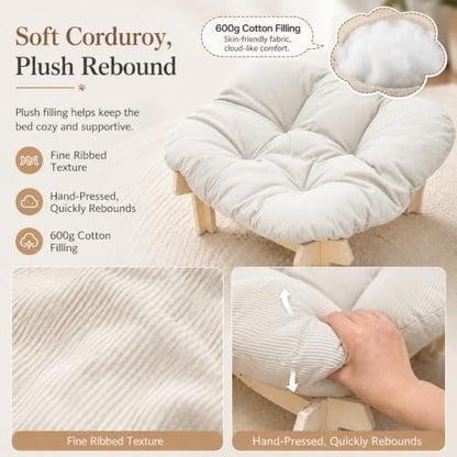 Elevated Cat Bed, Wooden Pet Sofa with Washable Cushion (Square / Beige)