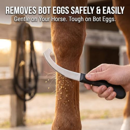Pro Farrier Grooming Bugs Bot Knife– Stainless Steel Blade, Plastic Handle, Multi-Purpose Mane and Coat Cleaning Tool for Horses, Goats, and Cattle (Blue)
