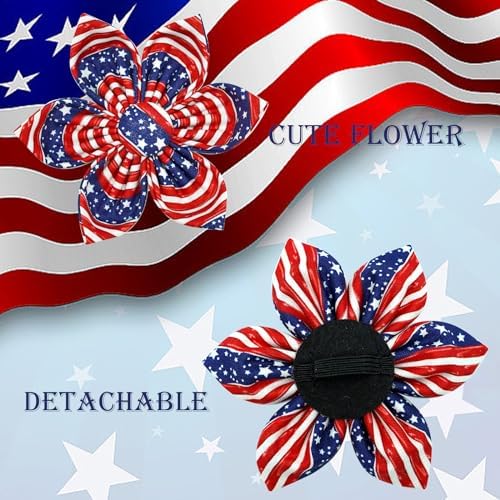 Independence Dog Collar, Patriotic Pet Collar with Flower American 4th of July Holiday Pet Sturdy Cotton Soft Flower Dog Boy Girl Adjustable Collars for X-Small Puppy