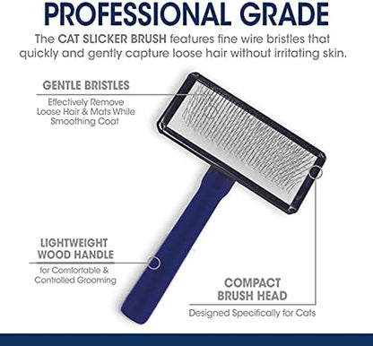 Four Paws Magic Coat Professional Series Cat Slicker Brush for Medium or Long Coats - Gently Removes Excess Hair, Stimulates Natural Oils, Ideal for Cats and Kittens, Lightweight Wood Handle