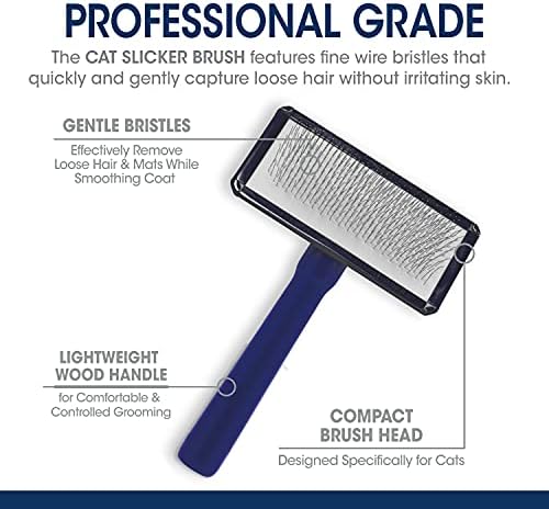 Four Paws Magic Coat Professional Series Cat Slicker Brush for Medium or Long Coats - Gently Removes Excess Hair, Stimulates Natural Oils, Ideal for Cats and Kittens, Lightweight Wood Handle