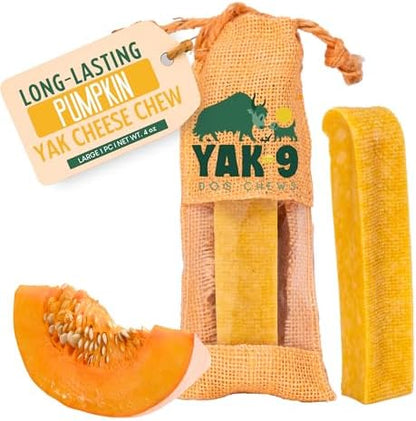 Yak9 Yak Cheese Himalayan Dog Chews, Pumpkin | High Protein, High Fiber Pumpkin Treats for Dogs | Long Lasting, Non GMO, Gluten Free, Grain Free | Large Size,1 PC