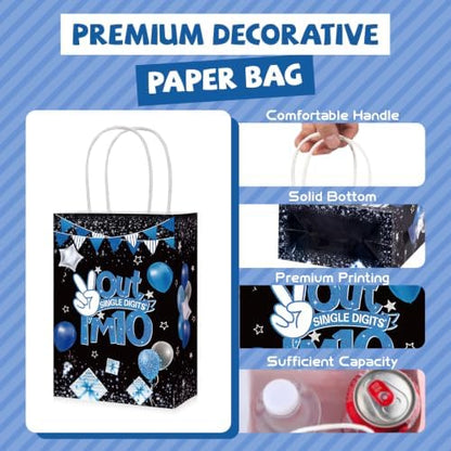 16 Pcs 10th Birthday Party Favor Bags Blue and Black 10th Goodie Bags
