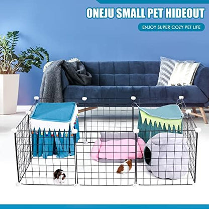 Guinea Pig Hideout - Guinea Pig Corner Hideout, Four-Sided Fringes, Square Top and Washable Hides, Ideal Hides for Small Pets, No Metal Fences, Blue