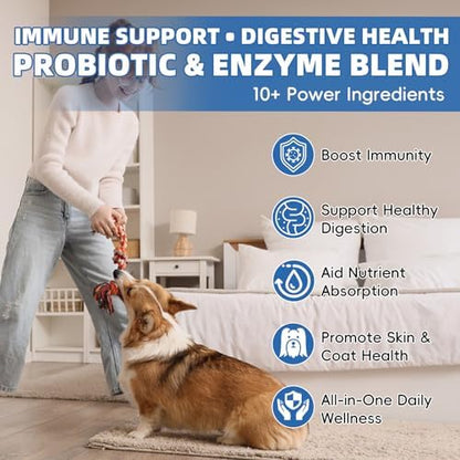 Probiotics Dog Allery Chews for Dogs, Improve Itchy Skin Itchy Ears, Yeast Balance, Gut Health, Probiotics (10 Billion CFU) for Dog Immune Health & Allergy Relief Chews + Vitamins Blend 60 Counts