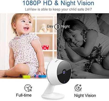 LaView Security Cameras 4pcs, Home Security Camera Indoor 1080P, Wi-Fi Cameras Wired for Pet, Motion Detection, Two-Way Audio, Night Vision, Phone App, Works with Alexa, iOS & Android & Web Access