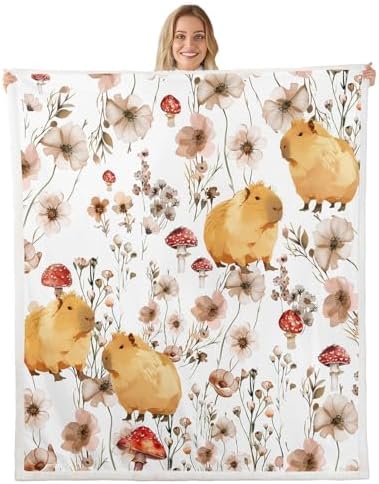 Erosebridal Kids Capybara Blankets and Throws 40"x50",Mushroom Capybara Blanket Throw for Girls Boys,Funny Animal Print Fleece Blanket Farmhouse Floral Fuzzy Blanket for Bed Sofa Decor
