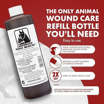 Underwood Horse Wound Spray Refill, Topical Horse Wound Care, 16 oz