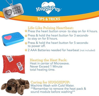 Pets Know Best presents HuggiePup - Cuddly Puppy Behavioral Aid Toy, Great for Crate Training- Pulsing Heartbeat, Heating Pack- Chocolate Dog