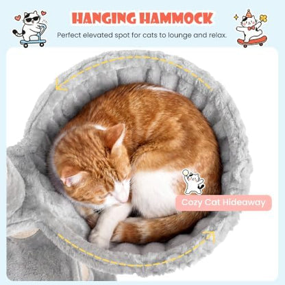 SHA CERLIN 83 in Cat Tree Tower for Indoor Adult Felines 20lbs+/Multi-Level Heavy Duty Cat Tower for Big Maine Coon/Giant Perches/Wide Baseboard/Sisal Scratching Posts/Cozy Condos/Light Grey