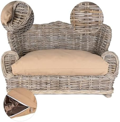 DBD1004A Classic 27.5" x 18" Mediterranean Handwoven Rattan Dog Daybed with Machine-Washable Cushion, Kubu Gray