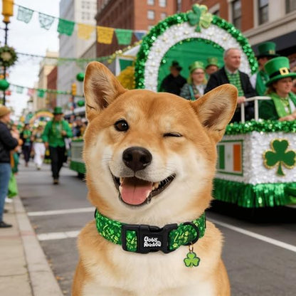 St Patrick's Green Letter Trefoil Dog Collar for Medium Dogs