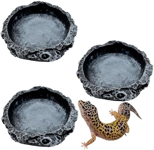 3 Pack Small Reptile Food and Water Bowls, Reptile Feeding Terrarium Bowls for Bearded Dragon Lizard Frog Gecko Tortoise Hermit Crab Snail (Black B)