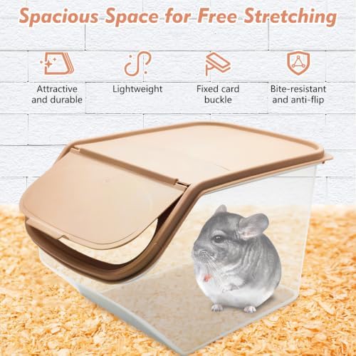 PINVNBY Chinchilla Dust Bath House Hamster Sand Bath Container Transparent Totoro Plastic Sand Bath House with Sand Cup Cage Accessories for Guinea Pig Hedgehog and Other Small Animals（Coffee Color）