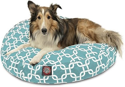 Teal Links Medium Round Indoor Outdoor Pet Dog Bed With Removable Washable Cover By Majestic Pet Products