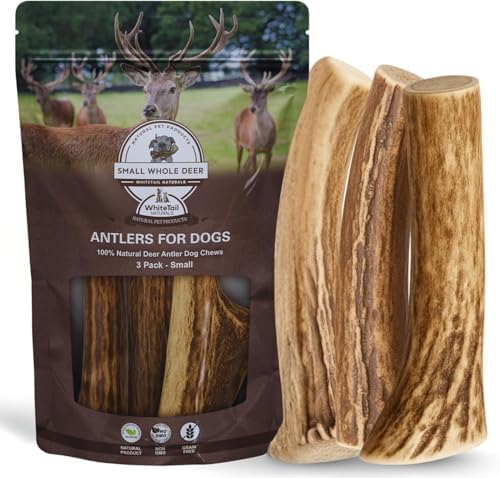 Whitetail Naturals 3 Pack Whole Deer Antler Chews for Small Dogs - 4-6"