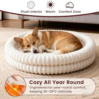 Pet Bed for Medium Dogs and Cats, 28" Cute Donut Cat Bed, White