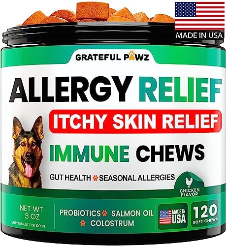 Dog Allergy Relief Chews - Dog Itch Relief - Probiotics, Omega 3, Colostrum