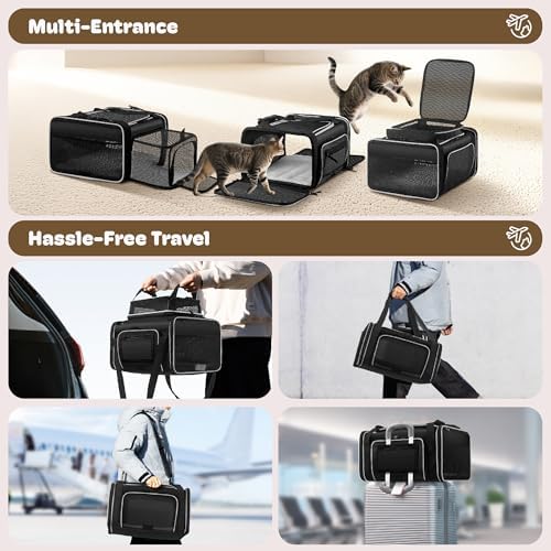 Top and 2 Sides Expandable Cat Carrier 18x13.5x9.5 TSA Airline Approved