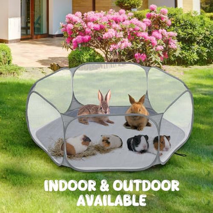 Pawaboo Small Animals Playpen with Pad, Gray+Gray