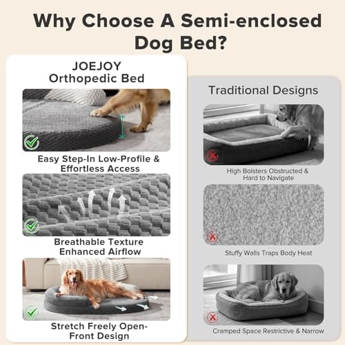 JOEJOY XL Orthopedic Dog Beds Large Sized Dog, Extra Large Washable Waterproof Oval Large Dog Bed with Removable Cover, Egg-Crate Foam Pet Bed with Bolster & Non-Skid Bottom, Dark Grey, 42''x32''