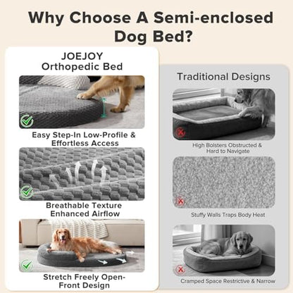 JOEJOY XL Orthopedic Dog Beds Large Sized Dog, Extra Large Washable Waterproof Oval Large Dog Bed with Removable Cover, Egg-Crate Foam Pet Bed with Bolster & Non-Skid Bottom, Dark Grey, 42''x32''