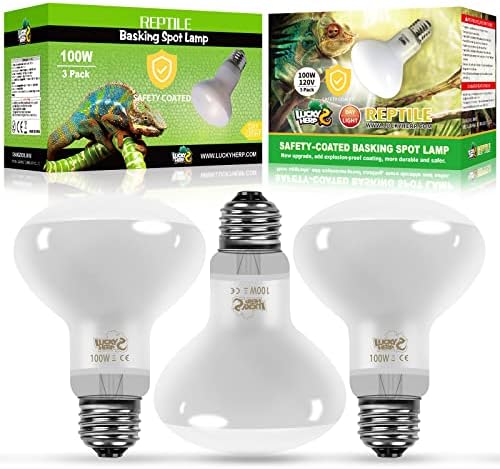 LUCKY HERP New Upgrade 3 Pack 100W Reptile Heat Lamp Bulb (3nd Gen, Safer), Amphibian UVA Heat Light Bulb, Reptile Basking Daylight Spot Lamp Bulb for Bearded Dragon, Lizard, Tortoise Heating Use