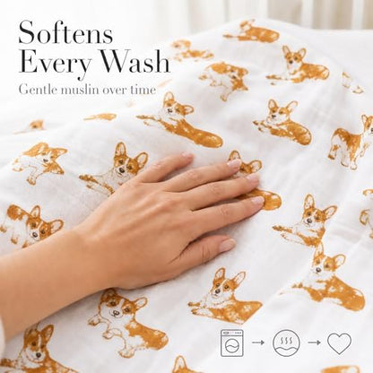 Mud Pie Baby Dog Breed Swaddle Blanket, Corgi, 47" x 47"