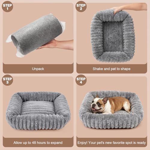 Dog Bed for Small Medium Size Dog, Washable Self Warming Dog Cat Beds for Indoor Cats Fluffy Rabbit Fur Pet Bed for Puppy and Kitten, Orthopedic Dog Cat Beds with Removable Cover & Anti-Slip Bottom