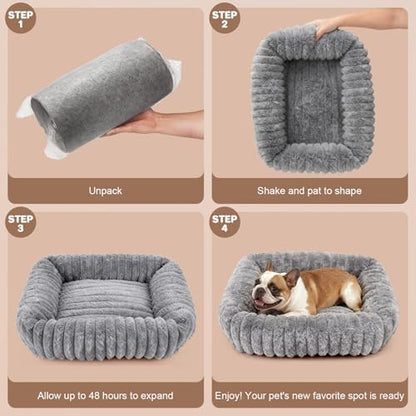 Dog Bed for Small Medium Size Dog, Washable Self Warming Dog Cat Beds for Indoor Cats Fluffy Rabbit Fur Pet Bed for Puppy and Kitten, Orthopedic Dog Cat Beds with Removable Cover & Anti-Slip Bottom