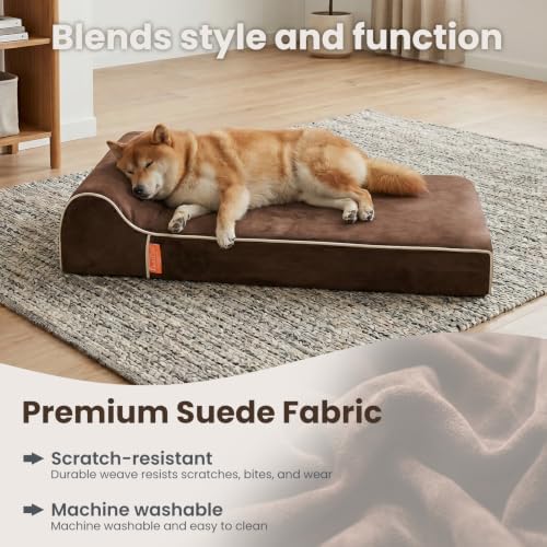 Laifug Orthopedic Memory Foam Extra Large Dog Bed with Pillow and Durable Water Proof Liner & Removable Washable Cover & Smart Design (Large (40"x25"x5.5"), Chocolate)