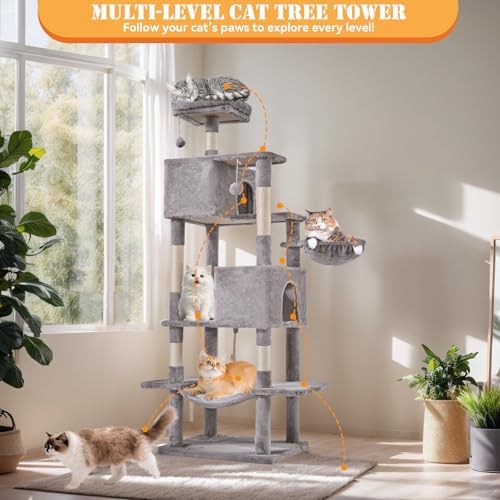 Sweetcrispy 66 Inch Cat Tree Tower for Indoor Cats and Kittens