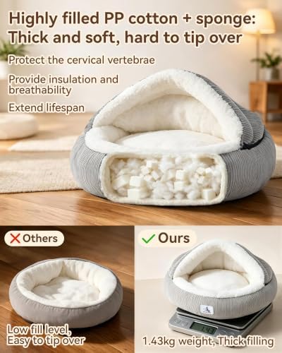 Calming Cozy Dog Cave Cover Bed, Burrow Small Doggy Anti Anxiety