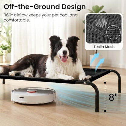 Love's cabin Elevated Cooling Dog Bed for Large Dogs, Portable Indoor & Outdoor Raised Pet Dog Cat Cot, Durable Summer Frame with Breathable Mesh, Black, 48 inches