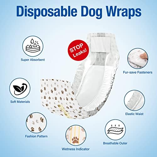 Pet Soft Dog Diapers Male - Disposable Male Dog Wraps Wetness Indicator, Ultra Absorbent Doggie Diapers Comfortable for Incontinence Excitable Urination, 50pcs Medium
