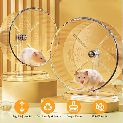 Silent Hamster Exercise Wheel,9.5 Inch Quiet Spinner Syrian Hamster Running Wheel,Silent Wheels with Anti-Skid & Adjustable Stand for Rats, or Other Small Pets,Transparent