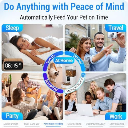 Automatic Cat Feeder with 5G WiFi: Automatic Dog Feeder with Slow Feed & Smart APP Control, 7L Timed Auto Cat Food Dispenser with Alexa for Pets, Detachable for Easy Cleaning - 29 Cups