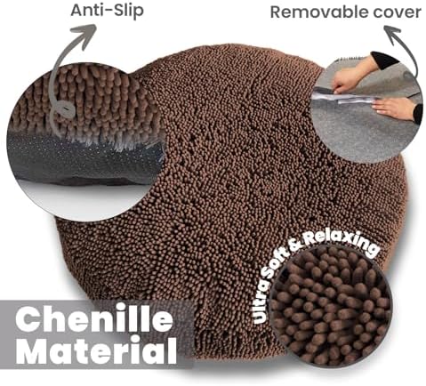 Muddy Mat® Cloud K-9 Bed for Dogs & Cats, Soft & Relaxing Donut Dog Bed, Chenille Material, Removable Cover, Washable & Dryer Safe–Brown Small(25'x25')