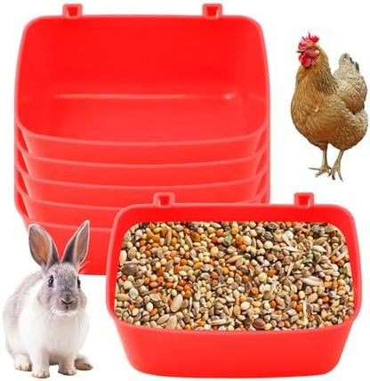 6 Pcs 21 oz Medium Feeder Drinker 5.5x3.5x2.3 Food Container Chicken Feeder Hanging Feeding Tray Bowl Box Trough Food Dispenser for Duck Goose Quail Chick Cat and Dog