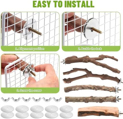 6 Pcs Natural Wood Bird Perch & Platform Set for Cage