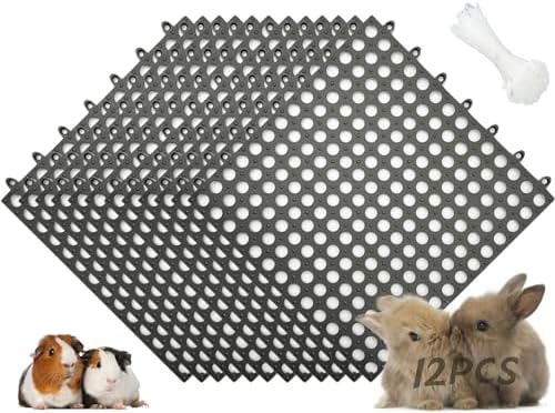 Rabbit Cage Mat Floor - 12 Pcs Plastic Bunny Resting Mats 12x12 Washable Small Animal Feet Pad with Holes for Adult Guinea Pig Chinchilla Ferret Squirrel, Easy to Cut and Splice (Grey)