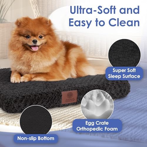 American Kennel Club Orthopedic Memory Foam Dog Crate Bed, Egg Crate Foam, Washable Cover, Non-Skid Bottom, Relieves Joint Pain, Breathable, Durable, 24x19, Black