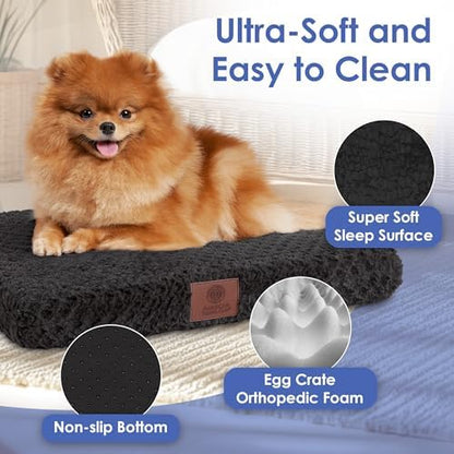 American Kennel Club Orthopedic Memory Foam Dog Crate Bed, Egg Crate Foam, Washable Cover, Non-Skid Bottom, Relieves Joint Pain, Breathable, Durable, 24x19, Black