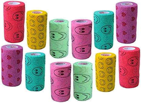 3 Inch Vet Wrap Tape Bulk (Assorted Patterns) (Pack of 12) Self Adhesive Adherent Adhering Flex Bandage Grip Roll Dog Cat