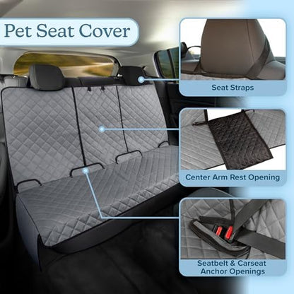 Dog Car Seat Cover for Back Seat - Water-Resistant Car Seat Protector for Cars, Trucks, and SUVs - Seat Cover Protects from Scratches, Mud, Pet Hair, and Accidents - Car Accessories by PETMAKER (Gray)