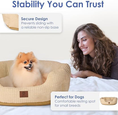 AKC 26" Round Cuddler Dog Bed, Plush Popcorn Texture, Tan