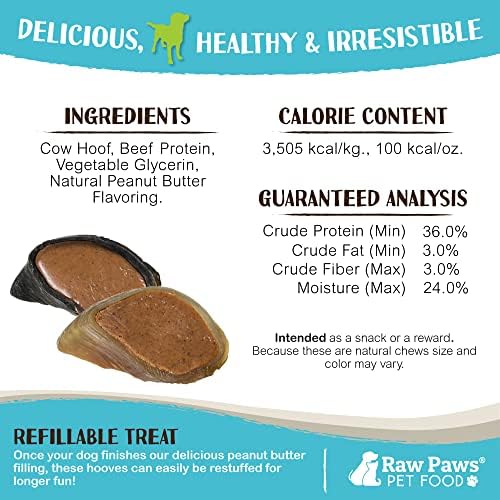 Raw Paws Filled Cows Hooves for Dogs - Peanut Butter, (5-Count) - Cow Hoofs