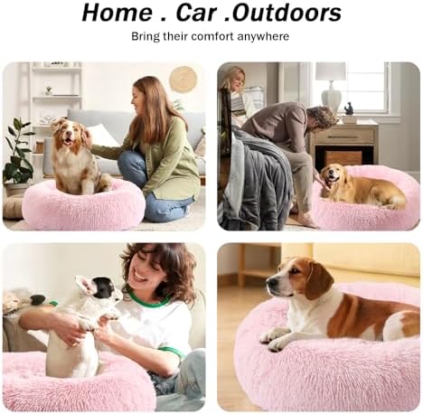 NOYAL Donut Dog Bed for Small Medium Pets, Plush Calming Faux Fur