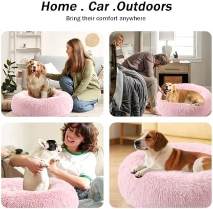 NOYAL Donut Dog Bed for Small Medium Pets, Plush Calming Faux Fur