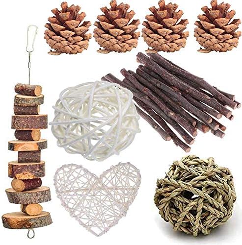 ANDES Rabbit Chew Toys, Pet Bunny Tooth Chew Toys Organic Natural Apple Wood Grass Cake Ideal for Bunny, Chinchilla, Guinea Pigs, Hamsters Teeth Grinding, Bird Exercise Molar (13PCS)